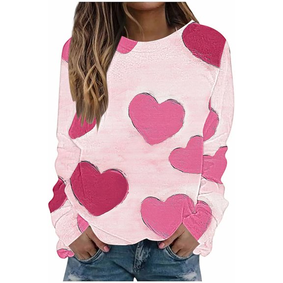 Valentines Day Sweatshirts for Womens Plus Size Pullover Tops Casual Long Sleeve Crewneck Sweaters