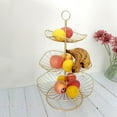 thumbnail image 3 of Cesta de frutas de 3 niveles con alambre de metal para aperitivos de fiesta, ideal para bodas y cumpleaños. Hoja de loto de oro, 3 of 9