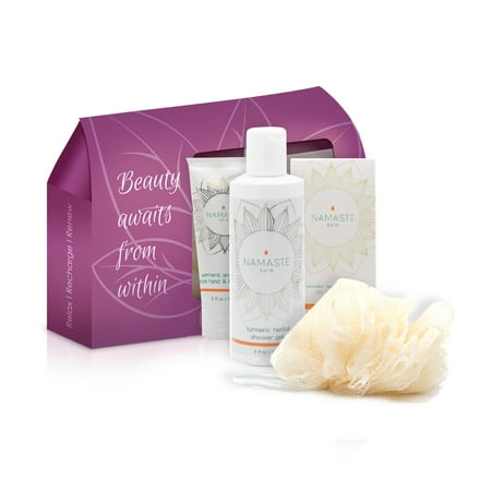 Holiday Collection Home Spa Bath and Body Natural Skin Care Gift Sets By Namaste Skin (4-Piece Lavender GiftSet)