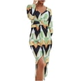 thumbnail image 1 of Vestido de fiesta de otoño con estampado de manga larga y cuello en V de moda sexy para mujer Fridja  NMB5179, 1 of 9