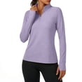 thumbnail image 2 of Women's Long Sleeve Quarter Zip Athletic Tops - Lightweight Moisture Wicking Workout Shirts, Slim Fit Running Gym Pullover with Thumbholes Light Purple XXL, 2 of 7
