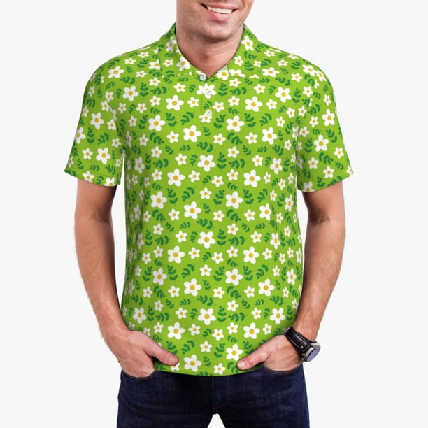 Balery Daisies Flowers Camisa Polo de Hombre con Estampado, de Manga Corta y Tejido Medio, Camisa Tipo Golf Polo-Small