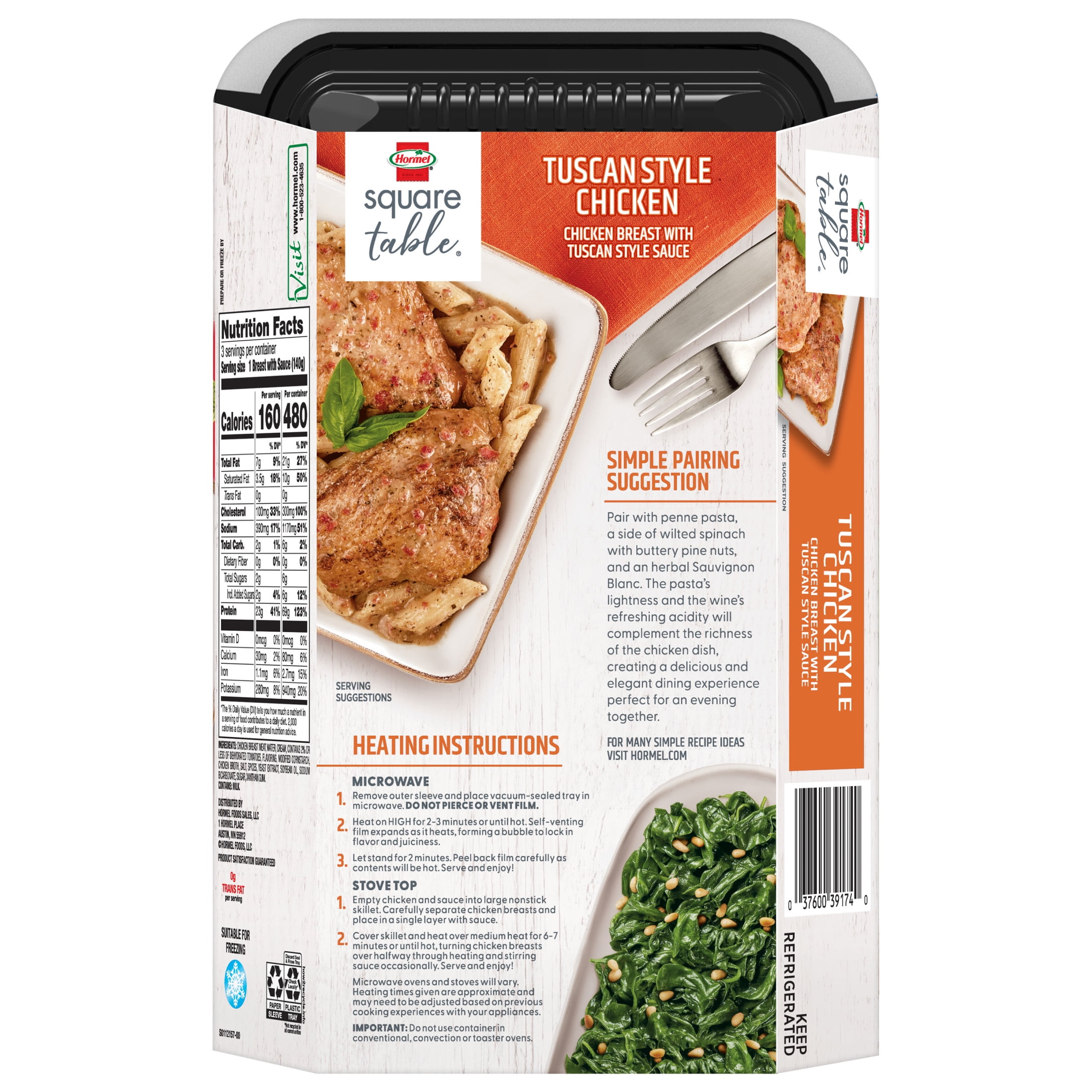 HORMEL SQUARE TABLE Tuscan Style Chicken, Refrigerated Entree, 15 oz Tray
