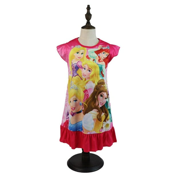 Disney Princesses Girl Dress Rapunzel Summer Frozen Kids Clothes Children's Pajamas Birthday Casual Costume Belle Ariel Aurora8T Gao Jinjia LED