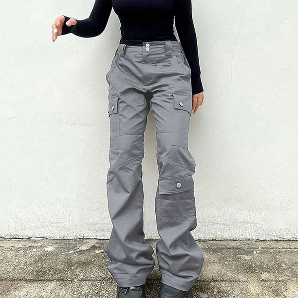 Women's Y2k Baggy Cargo Pants Low Waist Relaxed Fit Straight Wide Leg Pants  Casual Streetwear Trousers with Pockets 