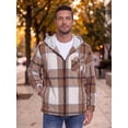 thumbnail image 3 of GIRUNS Men's Plaid Flannel Zip Up Hoodie Jacket Lightweight Casual Shirt Jacket Outerwear Coat Beige Brown L, 3 of 6