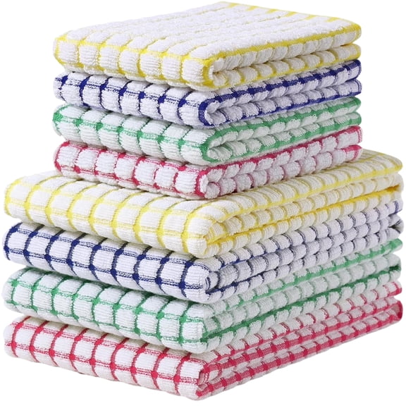 Super Soft Absorbent Multicolor Cotton Terry Kitchen Towels and Dishcloths 8 Count