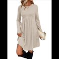 thumbnail image 1 of Vestido de Larga para Mujer, Cuello Redondo, Cintura Alta, Túnica con Bolsillos Albaricoque XL, 1 of 6