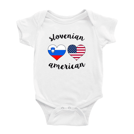 

Slovenian American Flag Two Hearts Baby Clothes For Boy Girl (White 18-24 Months)