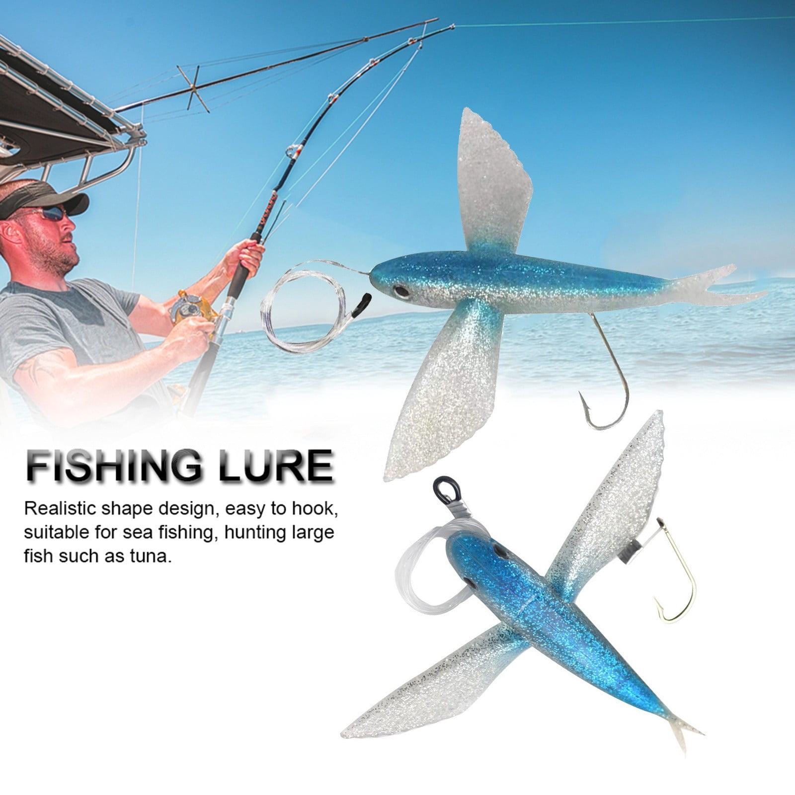Leures Poissons Volants Pour Pêche En Mer – Lot De 2, Corps Souple, Réalistes