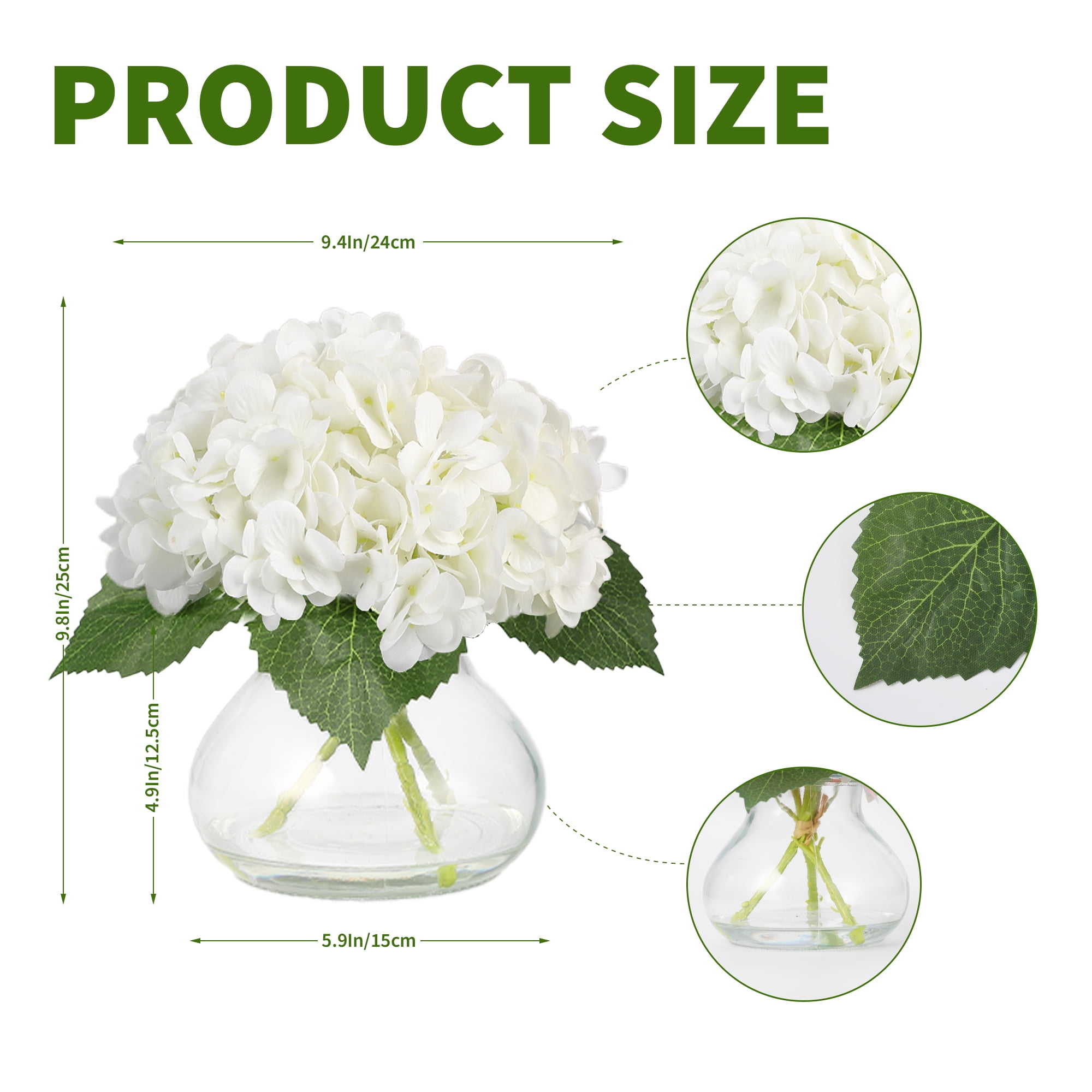 Artificial Flowers Silk Hydrangeas in Vase - Fake Flower Arrangement with Faux Water for Home Wedding