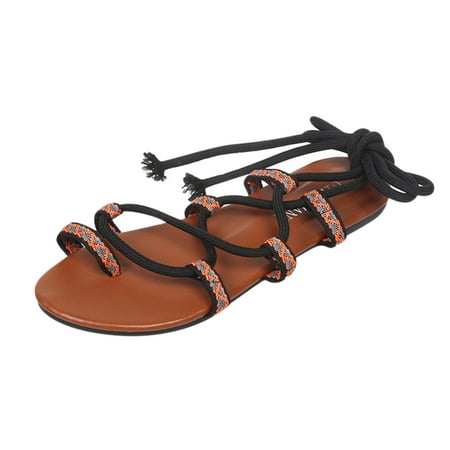 

Strappy Sandals for Women Retro Bohemian Gladiator Sandals Flat Clip-Toe Beach Sandals Shoes T-Strap Roman Open-Toe Sandals Ring Toe Thong Sandals UK Sale