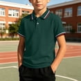 thumbnail image 2 of justHIGH Boys Girls School Uniform Summer Short Sleeve Henley Shirts 3-12 Years Collared Button Up Shirt Back to School Outfit Green,2XL, 2 of 7