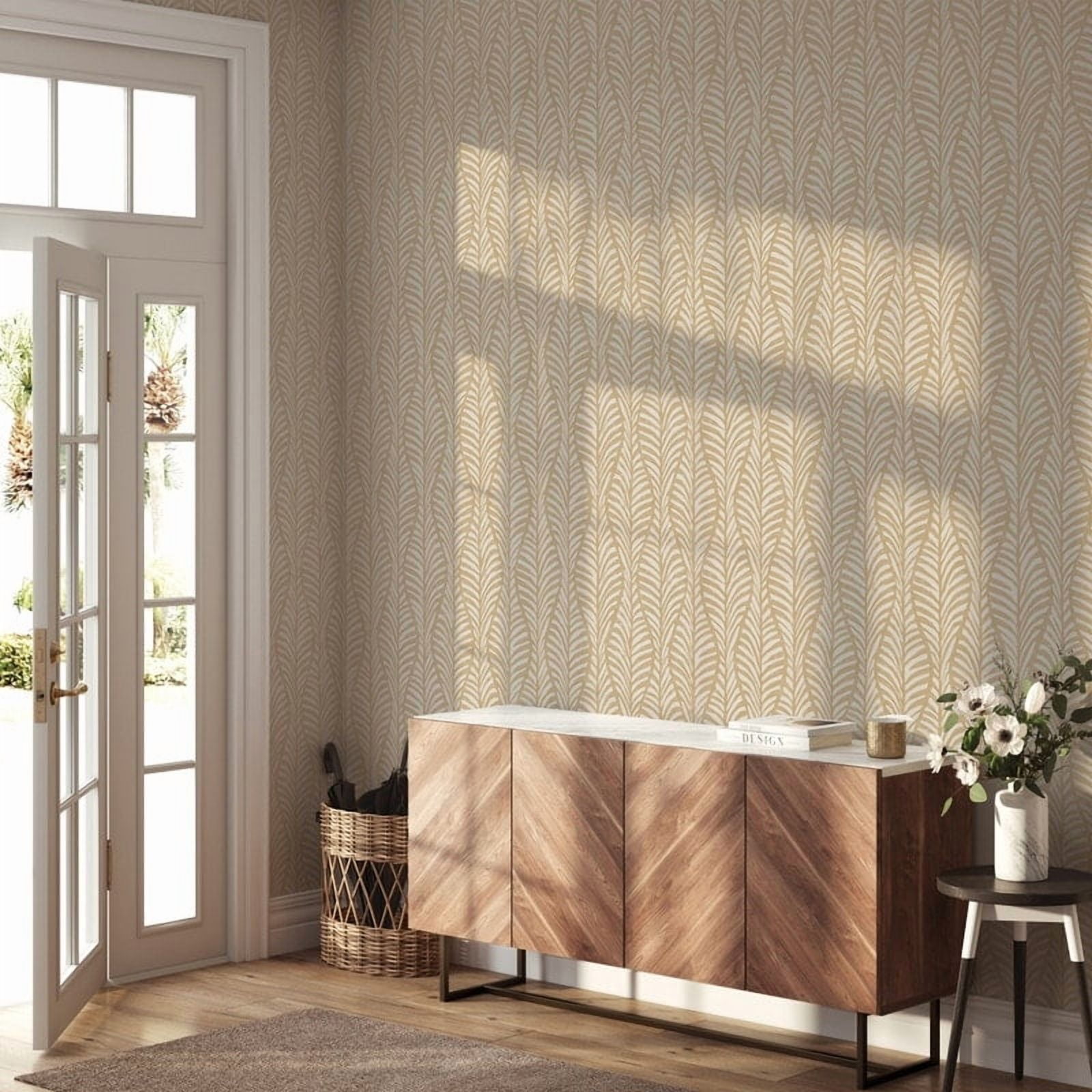 Tempaper Block Print Leaves Sand Peel and Stick Wallpaper, 20.5" x 16.5'
