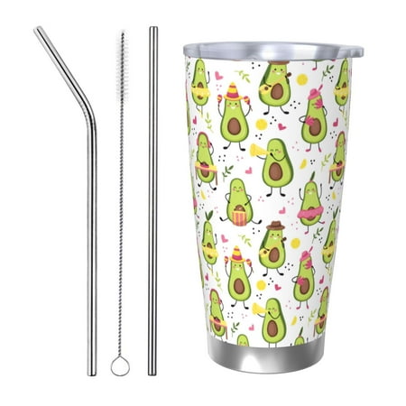 

Ocsxa Avocado Playing Music Pattern 20oz Travel Coffee Mug with Flip Lid Stainless Steel Insulated Insulated Coffee Mug Thermal Cup with Splash Proof Sliding Lid-Straw Three-piece Set