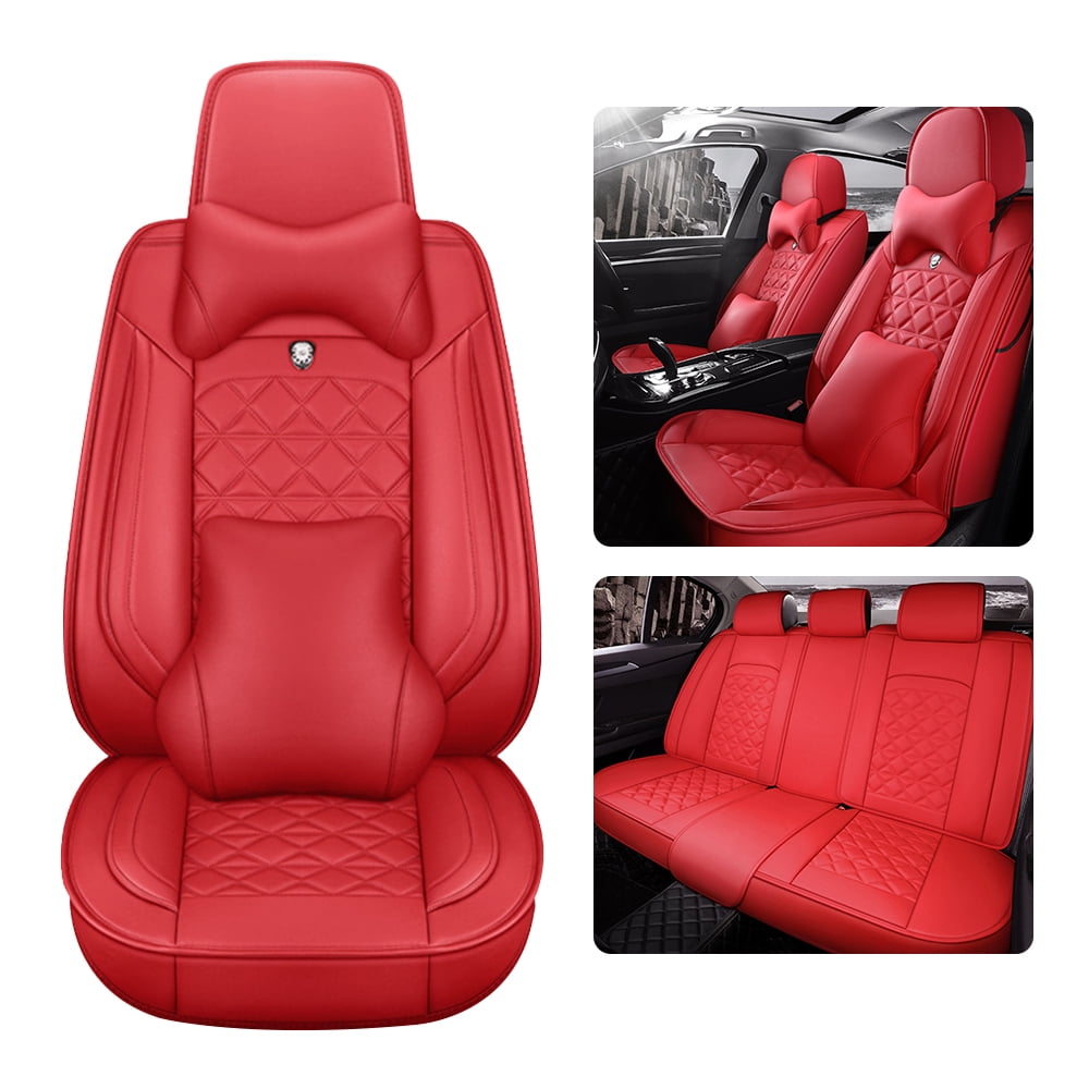 FLY5D Leather Car Seat Covers Full Set Front and Rear Bench Backrest