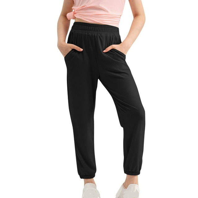 Odeerbi 5-15 Años Niñas Pantalones de Chándal Workout Athletic Sports Jogger Pantalones Casual Color Sólido Sueltos Joggers Transpirables Tobilleros