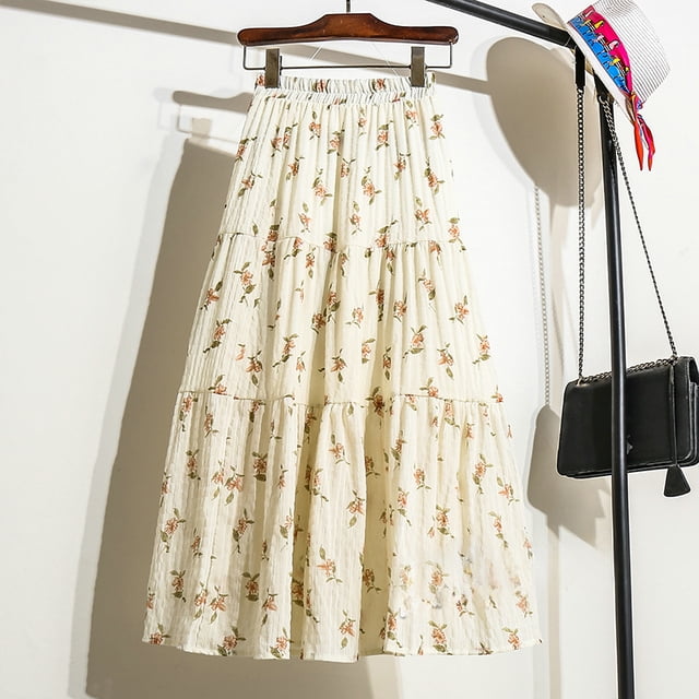 JIANGLANG Jupe Midi Vintage à Fleurs pour Femmes, Imprimé à Étages, Jupe Fluide, Tenue Rétro Printemps Été