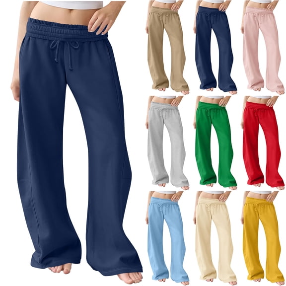 BiZtdJrK Yellow Womens Wide Leg Sweatpants Baggy Drawstring Open Bottom Joggers Solid Color Casual Waist Trousers Loungewear