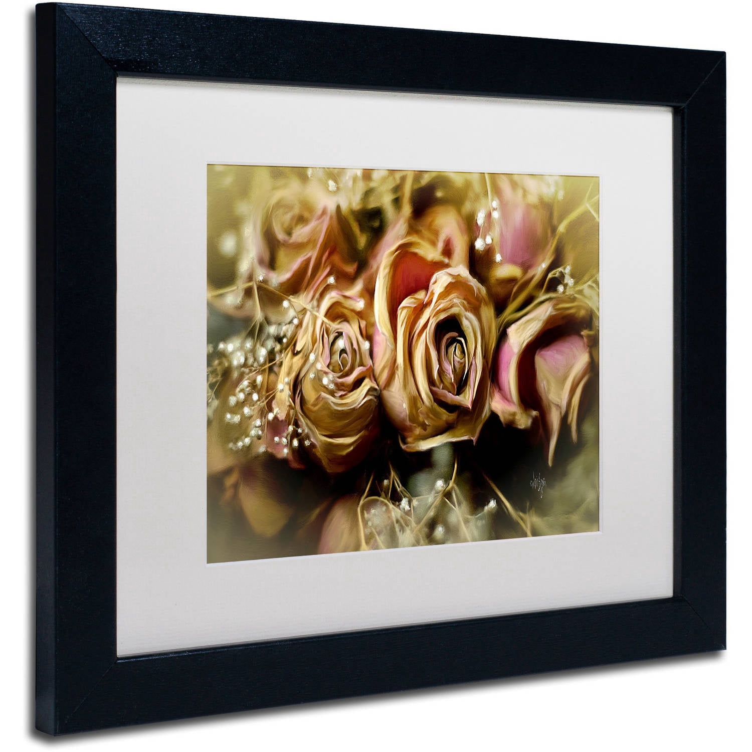 Trademark Fine Art "Painted Old Roses" Canvas Art by Lois Bryan White Matte, Black Frame