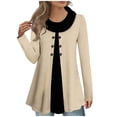 thumbnail image 3 of Ovafbau Women Plus Size Long Sleeve Hoodless Sweatshirts Womens Faux Layered Mock Neck Long Sleeve Button Front Tunic Fall Winter Outfits, 3 of 6