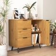 thumbnail image 2 of Mid-Century Modern Storage Cabinet with Door and 3 Drawers, Adjustable Shelf, Multifunctional Accent Cabinet for Living Room, Bedroom, Office, Entryway, Natural, 31.5" Wide, 2 of 7