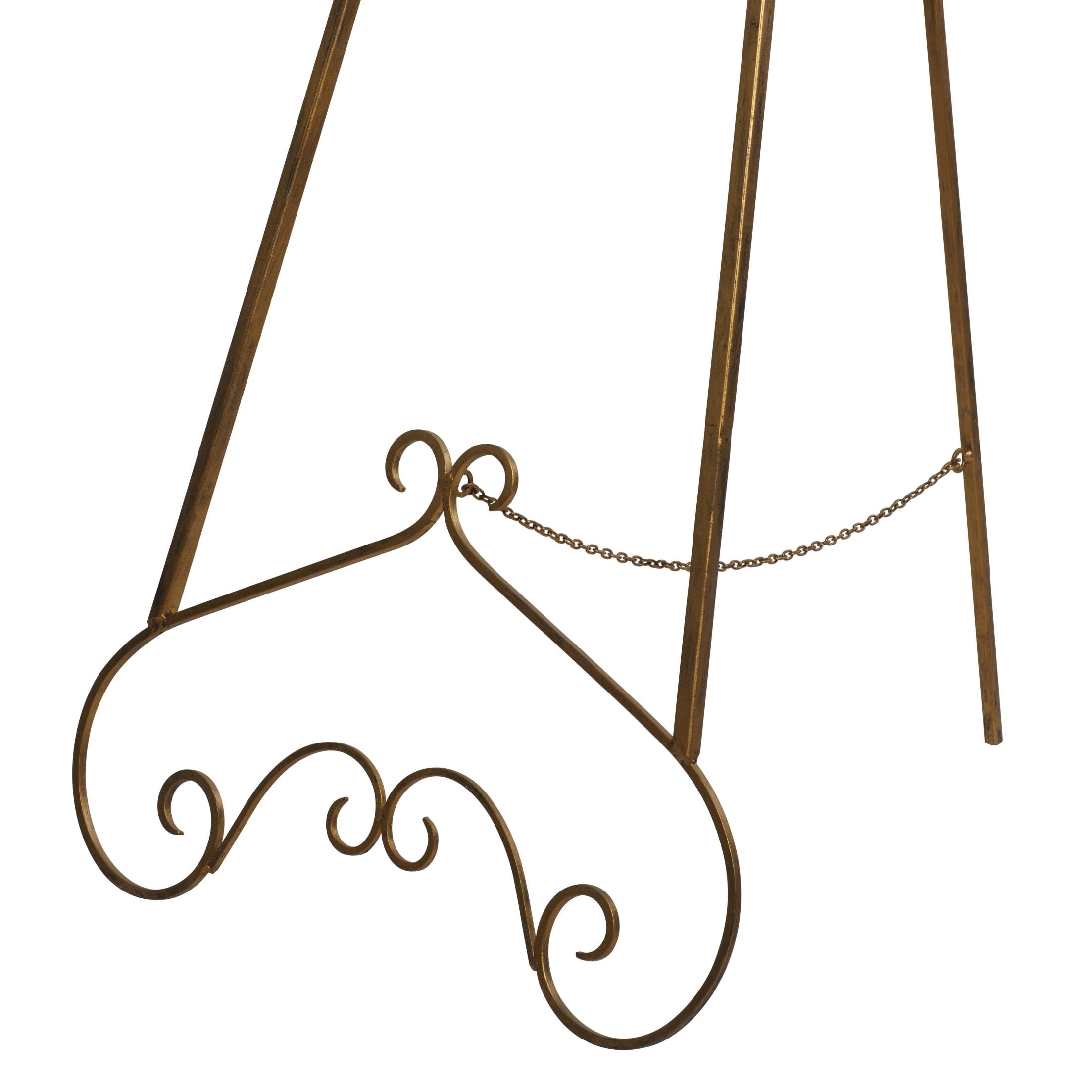 DecMode 25" x 70" Gold Metal Tall Adjustable Floor 3 Tier Scroll Easel, 1-Piece