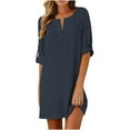 thumbnail image 1 of Robe d'Été pour Femmes Mode Décontractée Couleur Unie Manches Mi-Longues Col Rond Robe Boutonnée Robe d'Été Décontractée, 1 of 6