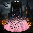 thumbnail image 3 of Iyufng Womens Halloween Gradient Bat Long Sleeve Dresses with Black Sash Bow Flared Midi Dress Vintage Party Costume, 3 of 6