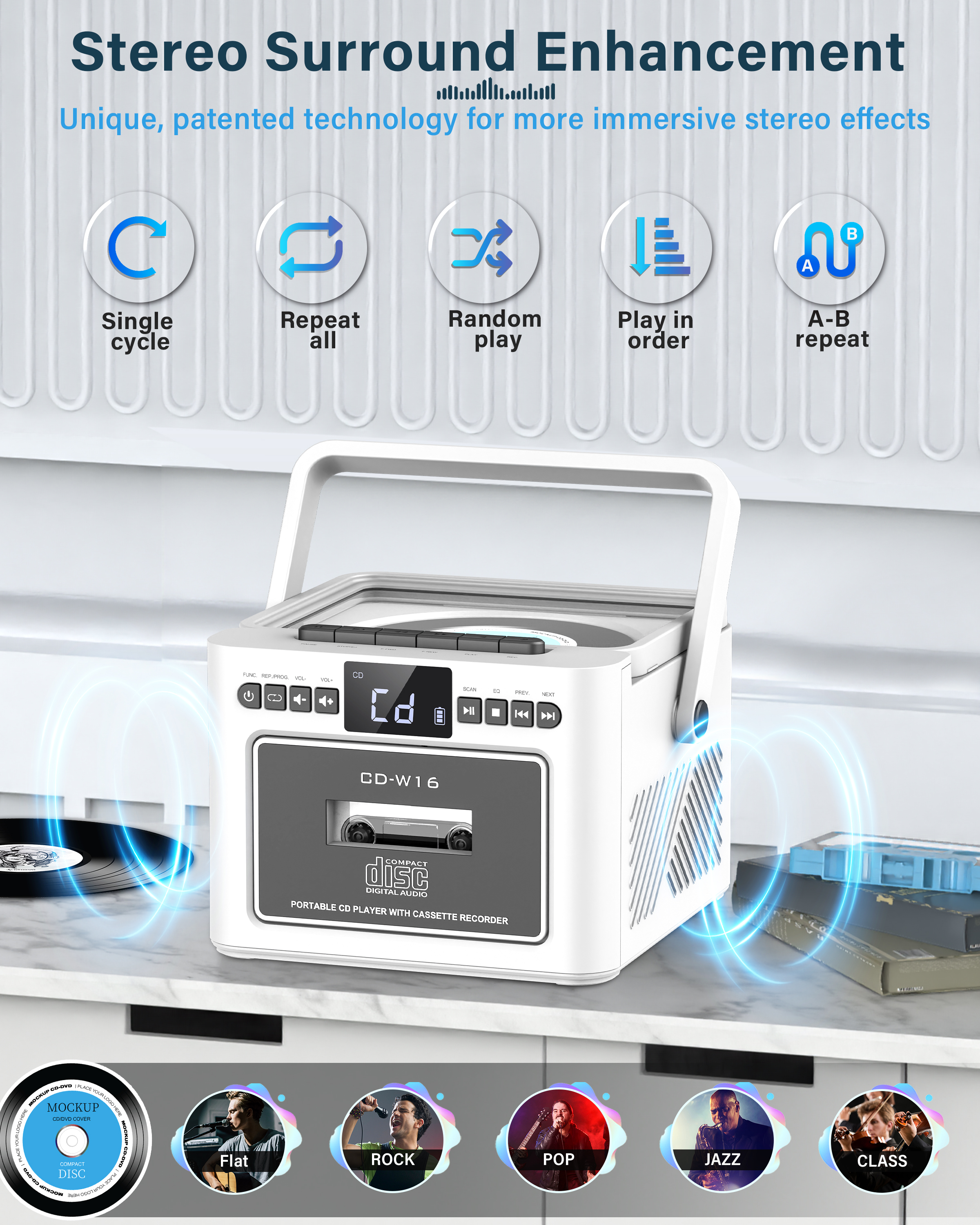 Greadio 5000mAh Rechargeable Boombox with CD, Cassette & Bluetooth photo 3