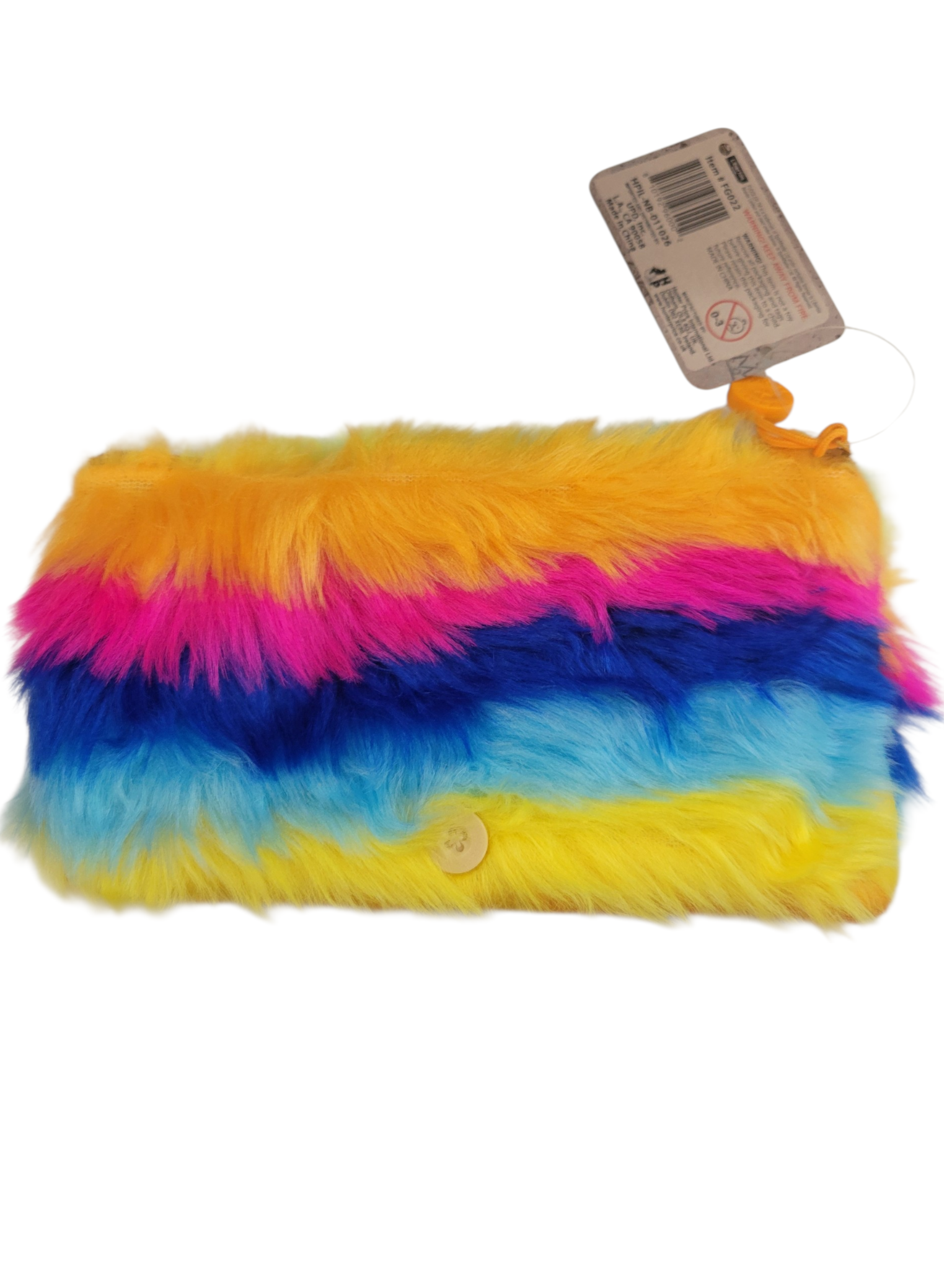 Fuggler Fuzzy Rainbow Striped Pencil Case with Holographic Stickers