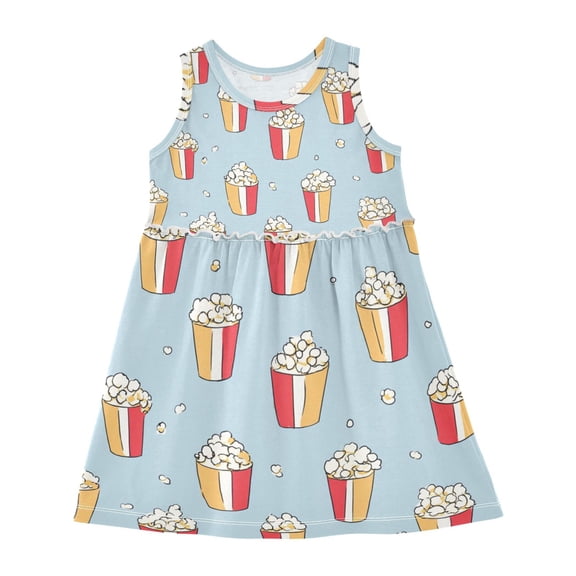 Girls Dress Popcorn Sleeveless Dress for Girls Hem A-Line Casual Sundress