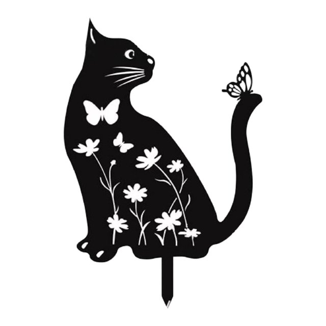 Estaca decorativa para jardín con forma de gato, adorno para césped, macetas, regalo, decoración de animales para exteriores Gire la cabeza 30x20 cm