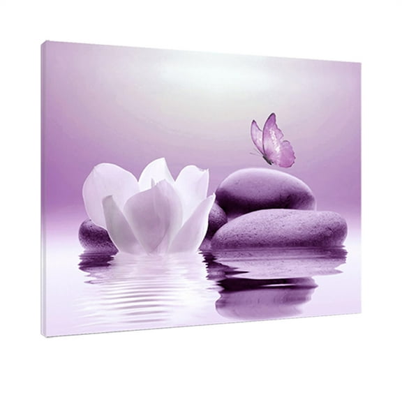 Dusknt Zen Stone Canvas Wall Art Water and Purple Butterfly on The Wall Art for Bathroom Living Room Bedroom Yoga Spa Picture Wall Decor Bedroom Wall Arthanging Painting 40X60Cm(16X24Inch)