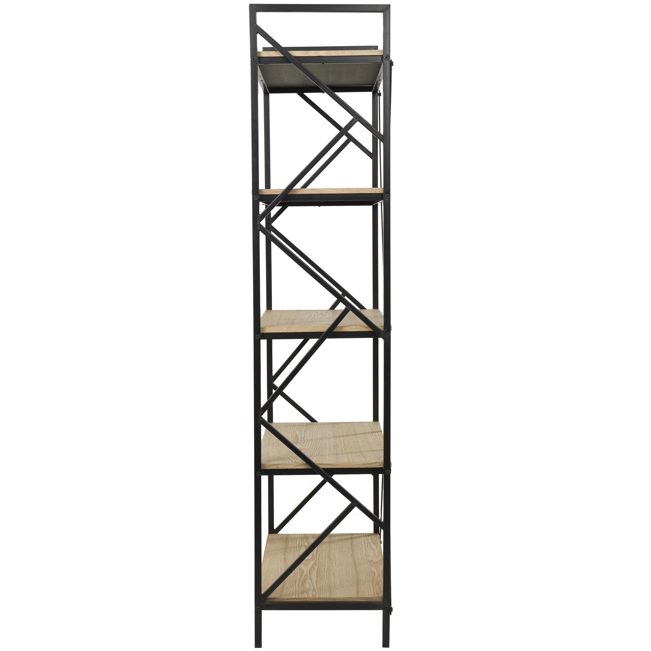DecMode 29" x 74" Brown Wood 5-Tier Shelving Unit with Black Metal Frame, 1-Piece