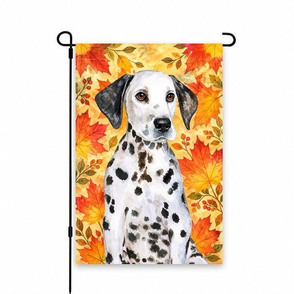 Dalmatian Autumn Garden Flag 12x18 Inch - Festive Fall Leaves Design for Yard, Porch, Lawn, Outdoor Decor - Perfect Seasonal Accent Display