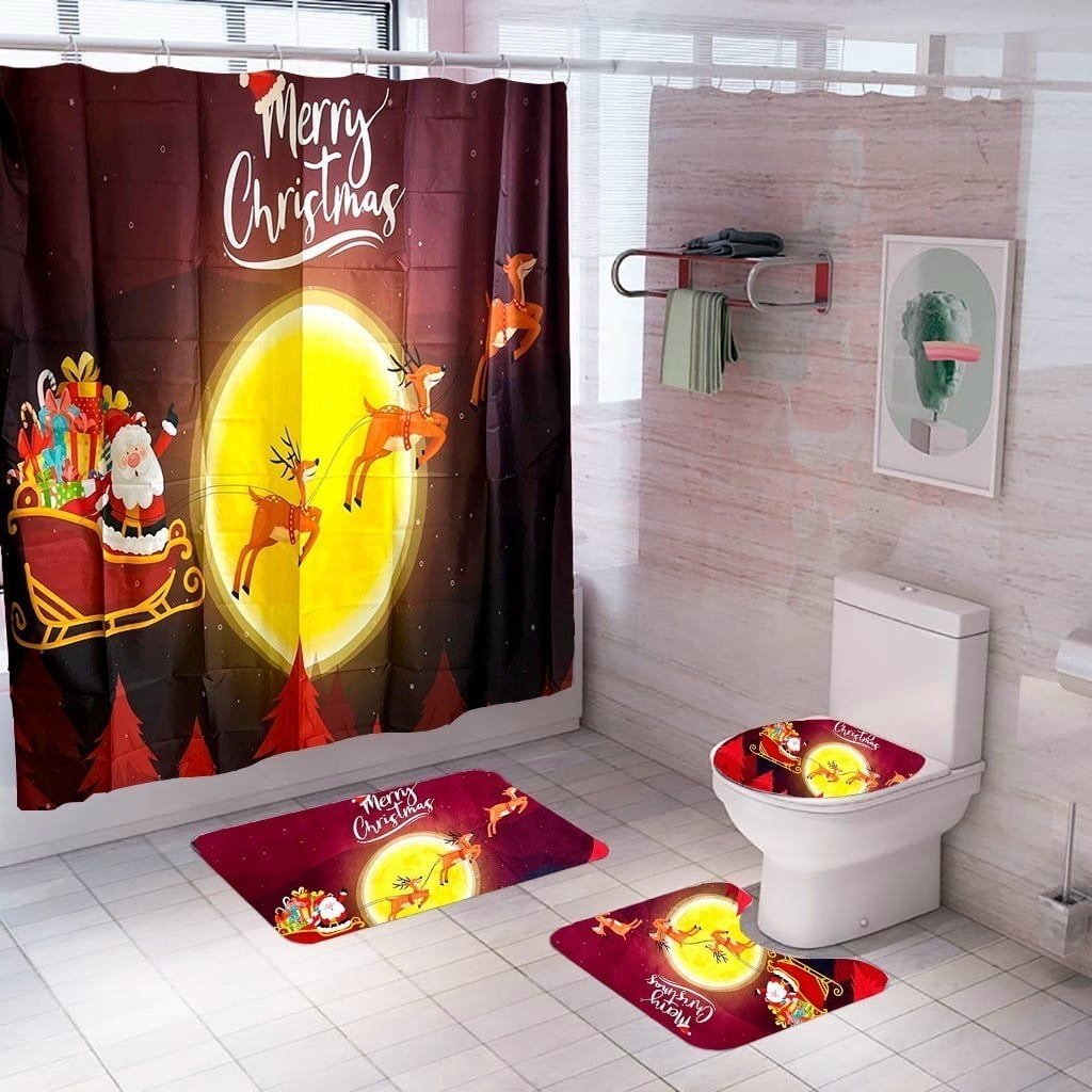 Set De Baño Navideño Cortinas Navideñas Decoracion Navidad
