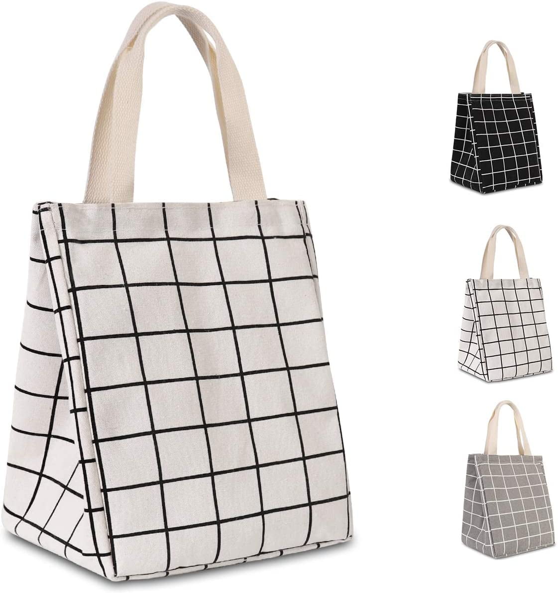 Lunch Box for Women Students Reusable Lunch Bags Printed Canvas Fabric with Insulated Waterproof Aluminum Foil Kids 