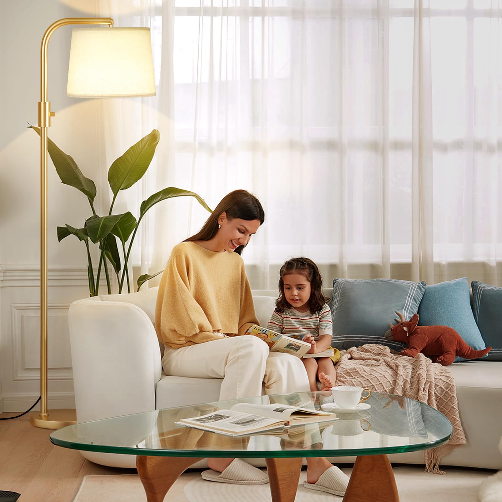 𝐅𝐮𝐥𝐥𝐲 𝐃𝐢𝐦𝐦𝐚𝐛𝐥𝐞 Floor Lamp - Lamps With 9w 𝐋𝐄𝐃 Bulb  Standing For Living Room Adjust Head Modern Tall Light Rotary Office(gold And Beige)