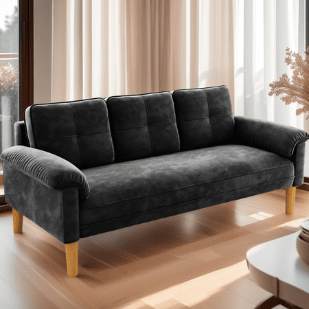 69" Premium Velvet Loveseat Sofa,Lofka Sofa with 3 Soft Pillows for Living Room,Apartment, Office — Black