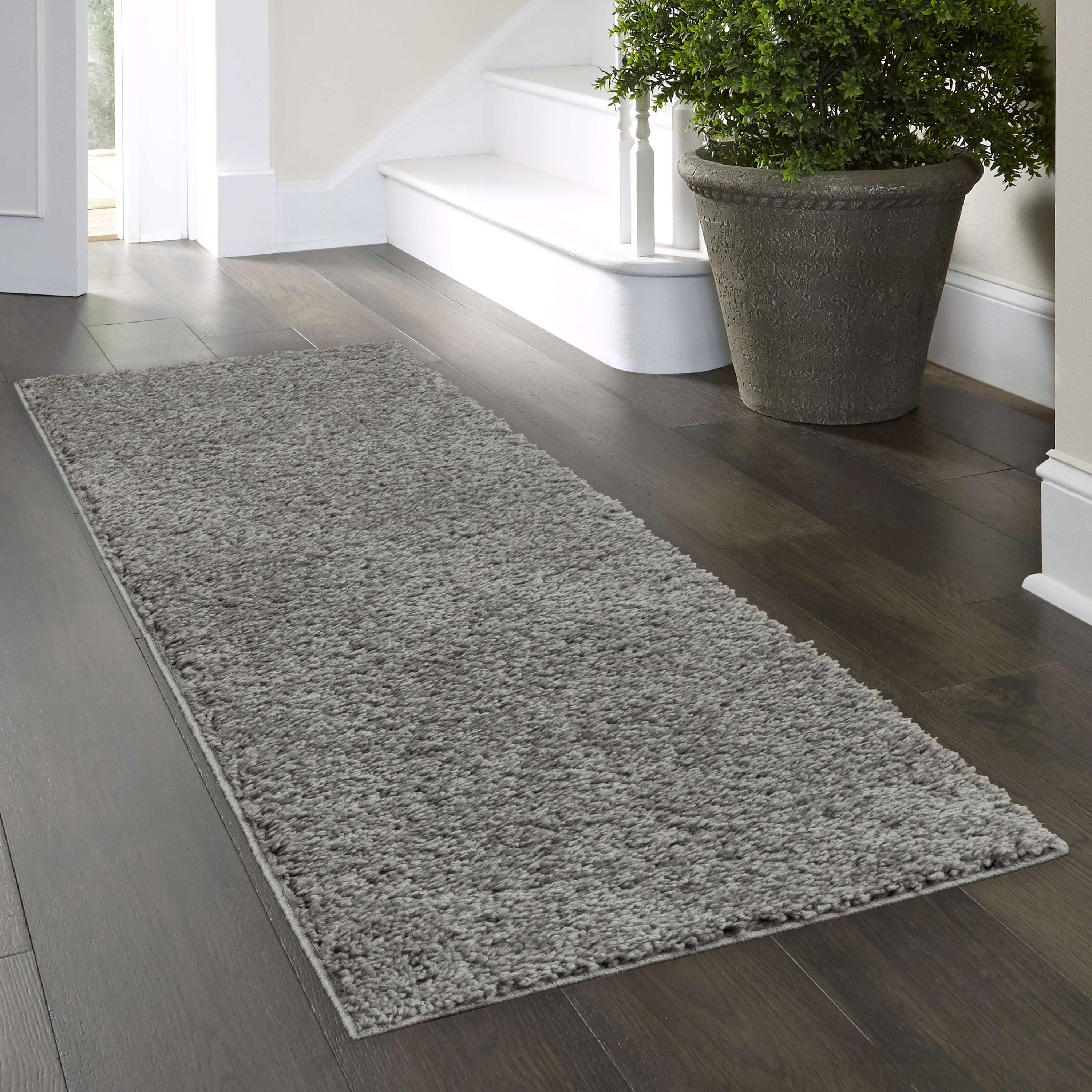 (2 pack) Mainstays Traditional Solid Gray Shag Indoor Runner Rug, 1'9"x5'