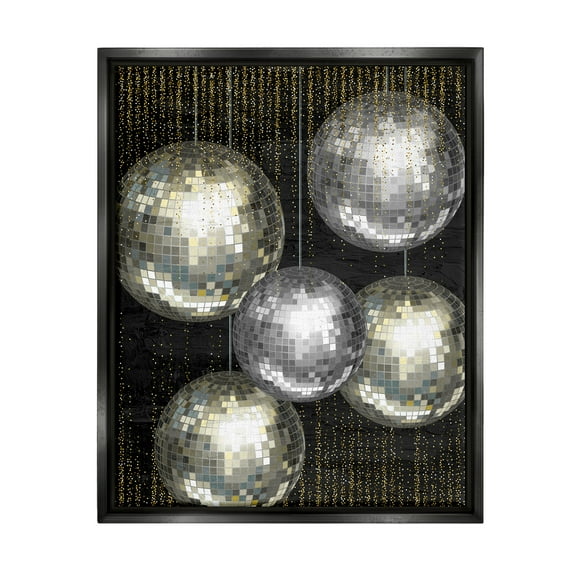 Stupell Industries Vintage Disco Balls Performing Arts Painting Black Floater Framed Canvas Art Print Wall Art, 17 x 21