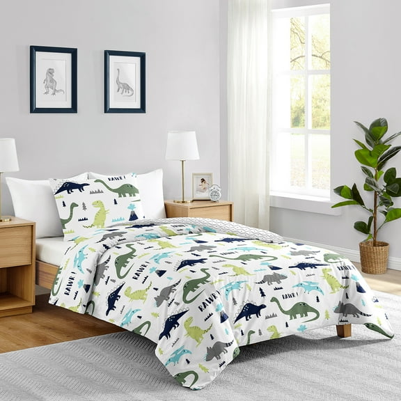 Sweet Jojo Designs 2-Piece Navy Blue and Green Modern Dinosaur Boys or Girls Kids Teen Twin Bedding Set Collection