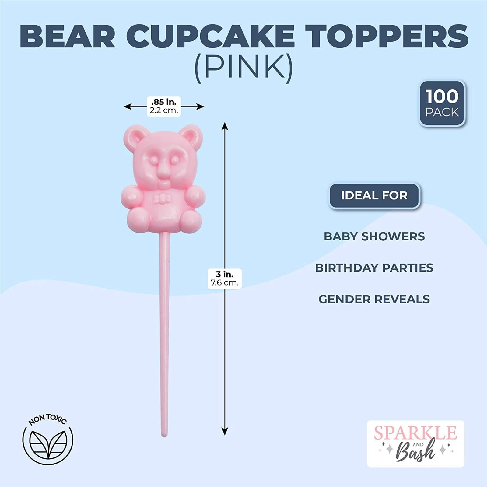 Buy 100 Pack Pink Teddy Bear Cupcake Toppers for Girl Baby Shower & 1st ...
