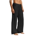 thumbnail image 2 of YOIAVAIOY Cotton Linen Pants Men Casual Loose Fit Elastic Drawstring Waist Wide Leg Pant Lightweight Summer Beach Pants Pockets Coffee XL, 2 of 6