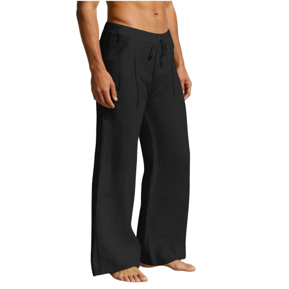 Xdegoge Linen Pants for Men Relaxed Fit Drawstring Elastic Waist Wide Leg Trousers Pleated Front Lightweight Breathable Casual Summer Beach Yoga Lounge Bottoms Cotton Linen