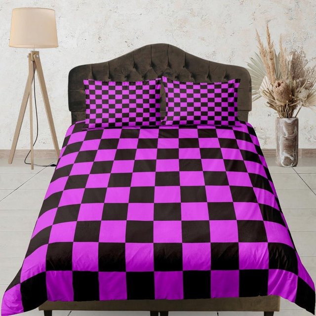 Tela a cuadros Hot Pink Funda Nórdica Colorido Dormitorio Juego de cama completo Check