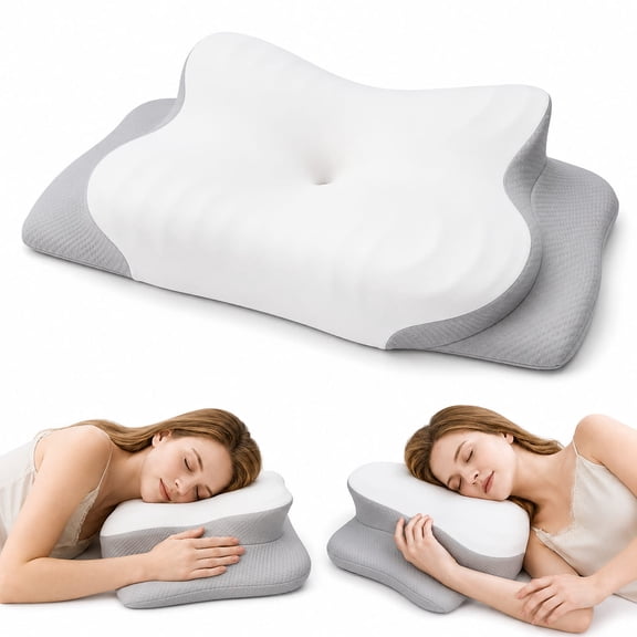 MOLBOX Cervical Neck Pillow, Ergonomic Memory Foam Contour Pillow for Neck Support, Side Sleeper Pillow for Neck and Shoulder Pain Relief, Cooling Pillowcase, White