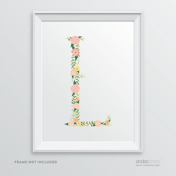 L Monogram Wall Art Letters, Coral Floral Roses