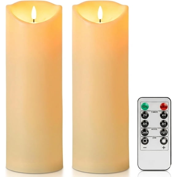 12"X4" Flameless Candles with Remote, Set of 2 Waterproof Outdoor Battery Operated Pillar Candles with Timer, LED Candles Flickering for Lanterns, Porch, Patio Decor